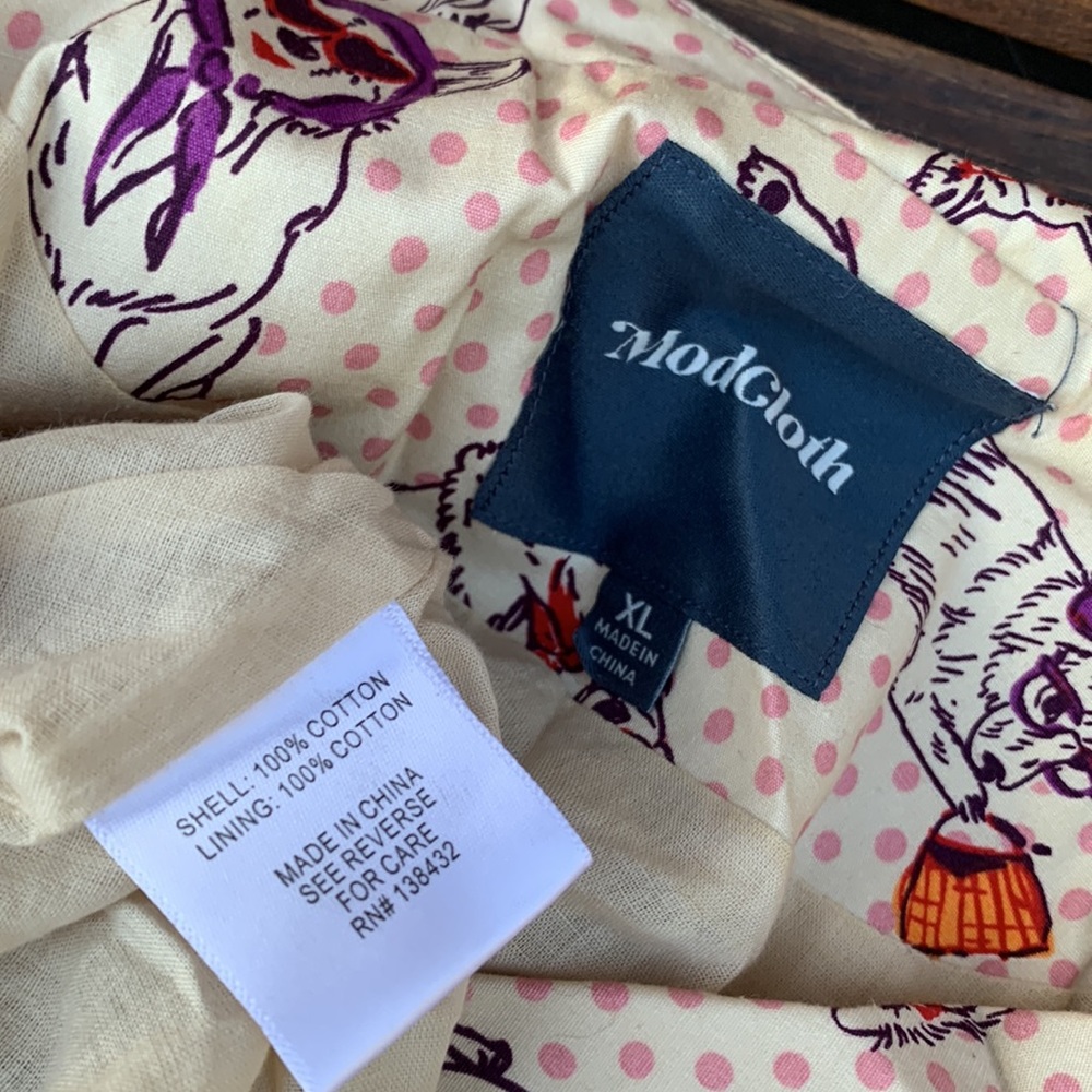 Modcloth Cream Polka Dot Community Brunch Bespeckled Corgi Dress XL - Picture 6 of 7